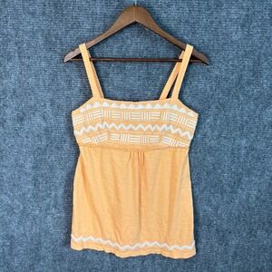 Rocha John Rocha Beaded Tank Top Peach Boho Embroidered Cotton Camisole Size 12